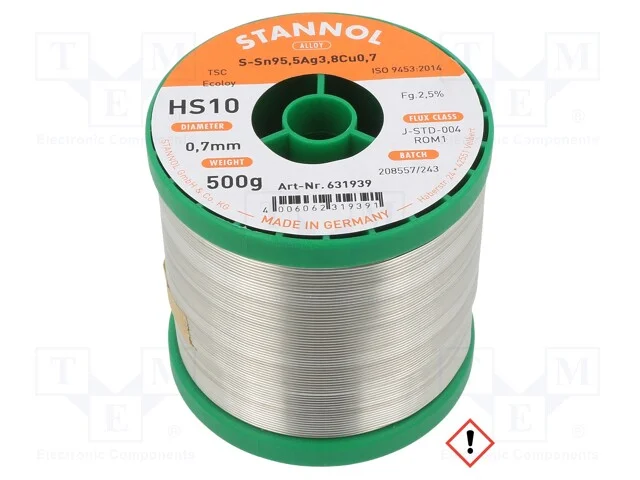 Arame de solda, Sn95,5Ag3,8Cu0,7, 700um, 0,5kg, s.
