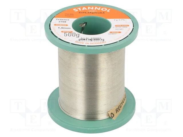 Arame de solda, Sn96,5Ag3Cu0,5, 1mm, 500g, sem ch.
