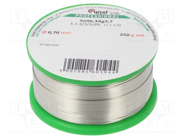 Arame de Solda, Sn96,3ag3,7, 0,7mm, 0,25kg, Sem Chumbo, Bobina