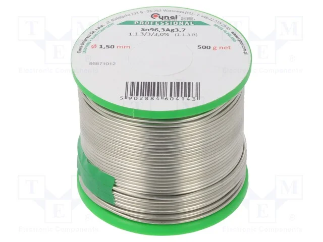 Arame de solda, Sn96,3Ag3,7, 1,5mm, 0,5kg, sem ch.