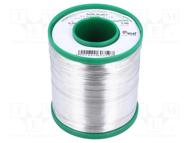 Arame de solda, Sn99,3Cu0,7, 0,5mm, 1000g, sem ch.