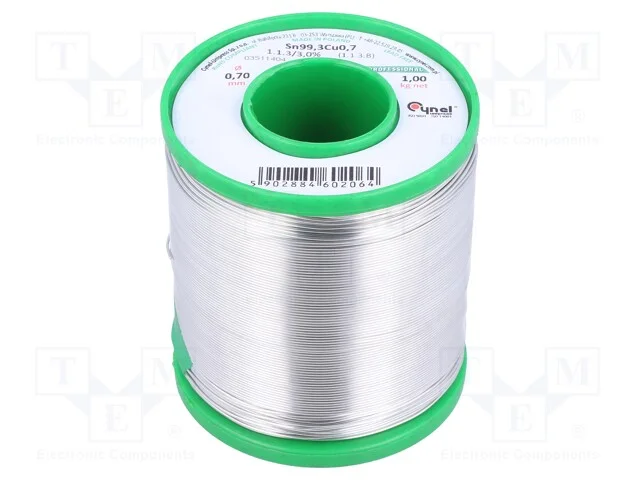 Arame de solda, Sn99,3Cu0,7, 0,7mm, 1000g, sem ch.