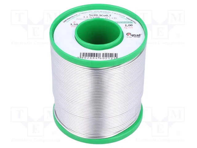 Arame de solda, Sn99,3Cu0,7, 1,5mm, 1000g, sem ch.