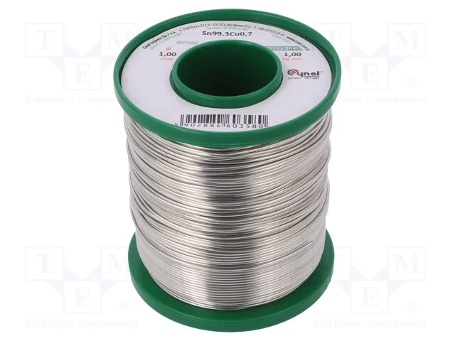Sem n&uacute;cleo,arame de solda, Sn99,3Cu0,7, 1mm, 1kg,.