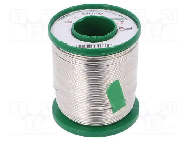 Sem n&uacute;cleo,arame de solda, Sn99,3Cu0,7, 1,5mm, 10.