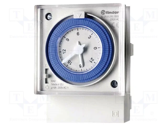 Programador de tempo, 15min&divide;24h, SPDT, 250VAC/16A.