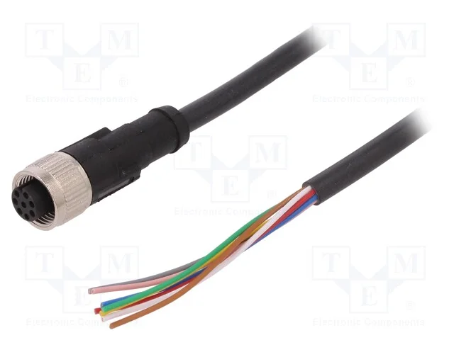 Cabo de Conex&atilde;o, M12, Pin: 8, Simples, 5m, Ficha, 30vac, 4a, -25&divide;80c