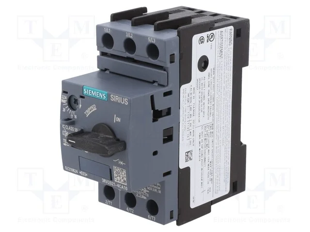 Disjuntor de Motor, 11kw, 220&divide;690vac, para Trilho Din, 3rv2