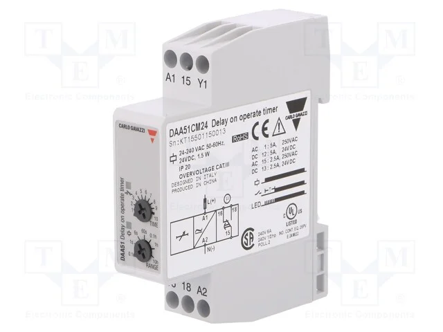 Rel&eacute; Temporizado, 0,1s&divide;100h, Spdt, 250vac/5a,24vdc/5a, -20&divide;60c