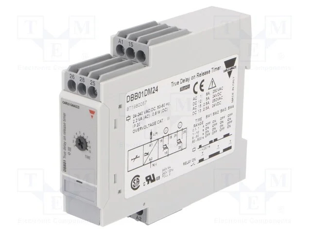 Rel&eacute; temporizado, 0,1&divide;600s, DPDT, 250VAC/8A,24VDC.