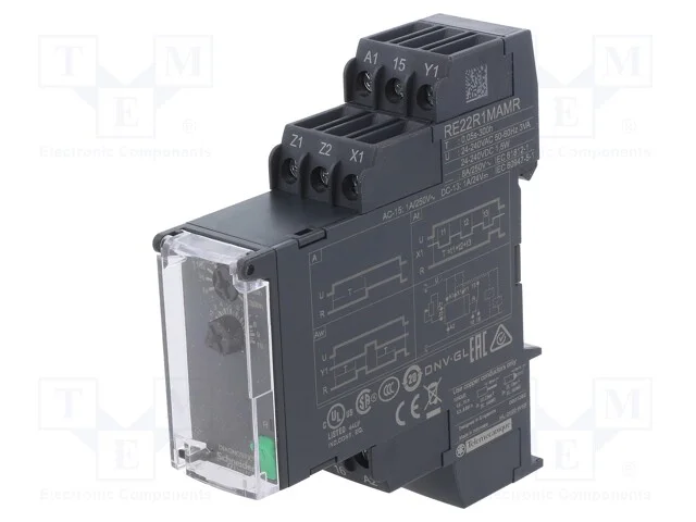 Rel&eacute; temporizado, 0,05s&divide;300h, SPDT, 250VAC/8A, Ut.