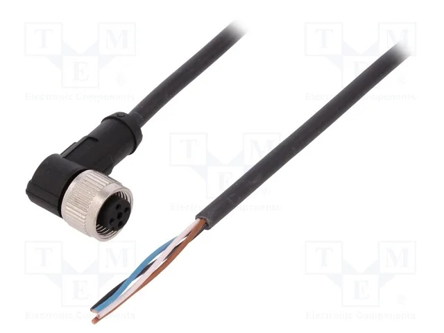 Cabo de Conex&atilde;o, M12, Pin: 4, Angular, 5m, Ficha, 250vac, 4a, Pur