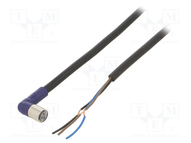 Cabo de Conex&atilde;o, M8, Pin: 3, Angular, 5m, Ficha, 0,5a, -10&divide;65c, Pvc