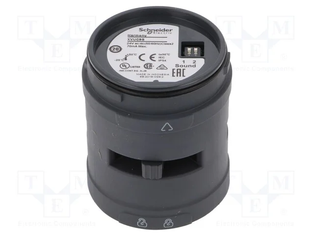 Sinalizador: Sonoro, Preta, 24vdc, 24vac, N&iacute;vel de Som: 85db(D=1m)