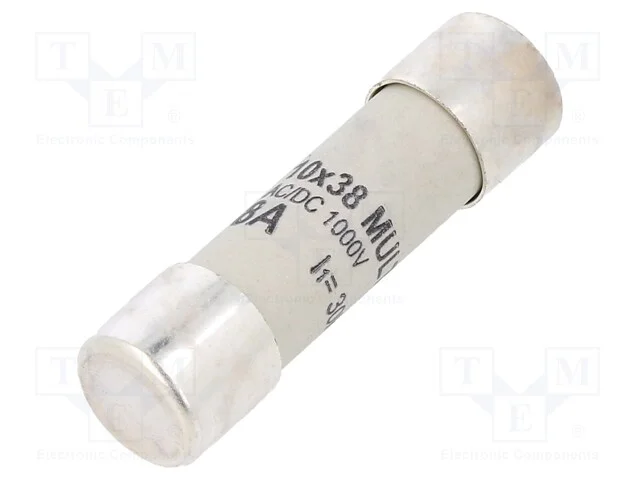 Fus&iacute;vel: baixa tens&atilde;o; cil&iacute;ndrico; 8A; 1000VDC; gR