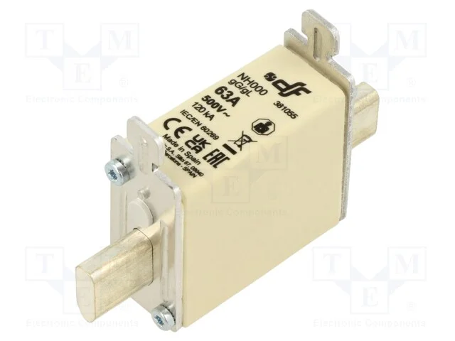 Fus&iacute;vel: Baixa Tens&atilde;o, Gg, 63a, 500vac, 250vdc, Cer&acirc;mico, Nh000