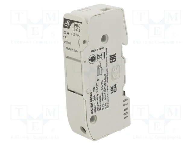 Tomada, Fus&iacute;veis Cil&iacute;ndricos, 8x32mm, para Trilho Din, 25a, Ip20