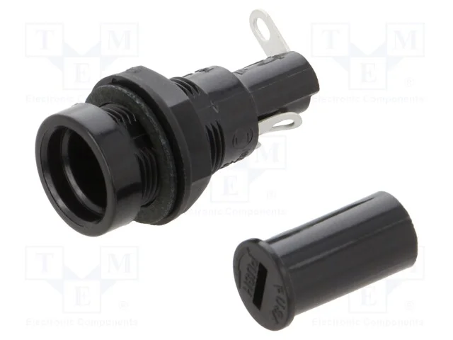 Tomada, 5x20mm, 10A, no painel, 250VAC, Abe: 12,7.