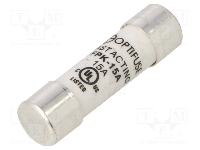 Fus&iacute;vel: baixa tens&atilde;o, r&aacute;pido, 15A, 600VAC, 600VD.