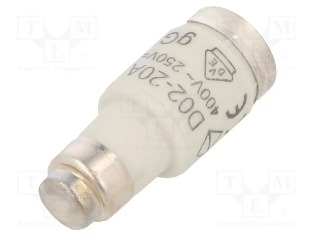 Fus&iacute;vel: baixa tens&atilde;o; D02; 20A; 400VAC; 250VDC; gG,retardado