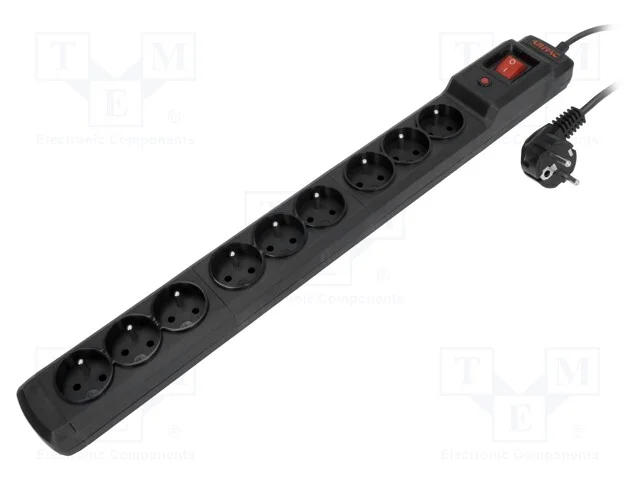 Barra de alimenta&ccedil;&atilde;o: protetiva; Tomadas: 9; 250VAC; 10A; preta