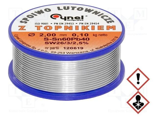 Arame de Solda, Sn60pb40, 2mm, 0,1kg, com Chumbo, Bobina, 190c
