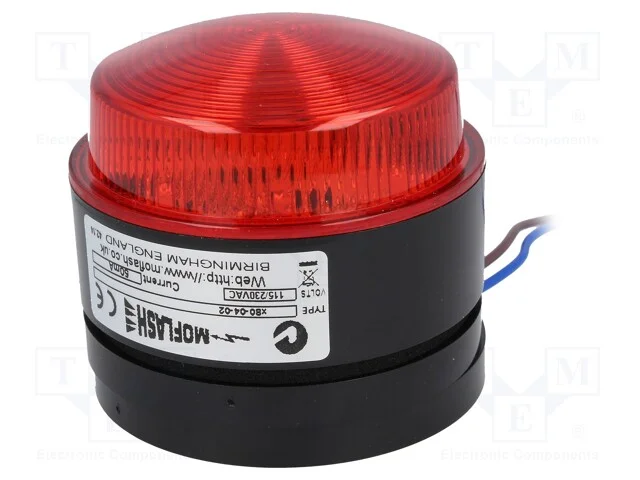 Sinalizador: Luminoso, Luz com Flash, Vermelho, X80, 85&divide;265vac