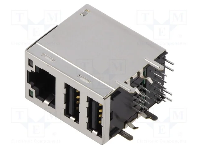 Tomada, Rj45 + Usb A, Pin: 8, Blindadas,Rj45 + 2x Usb-A, Tht