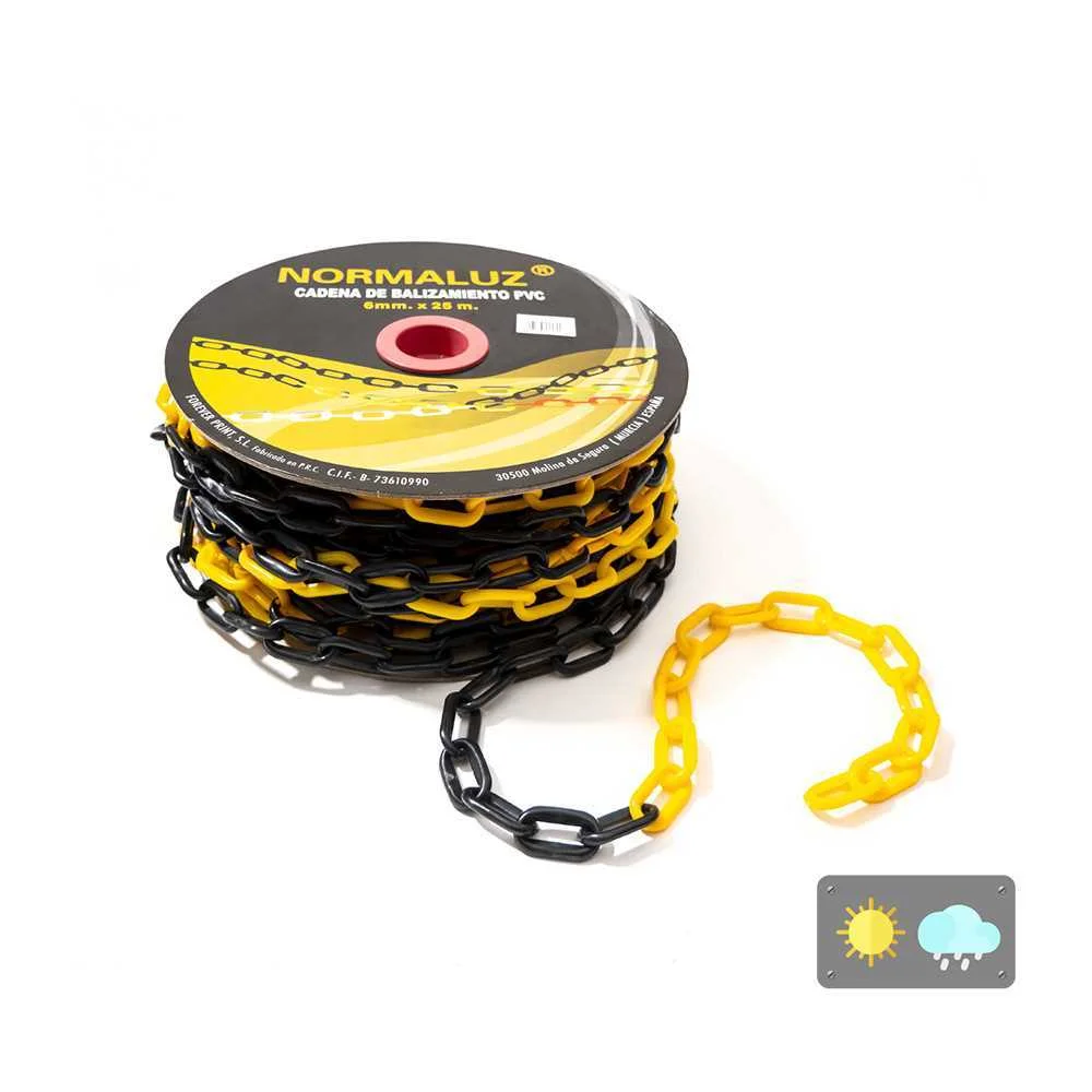 Corrente Pl&aacute;stico Amarelo e Preto, 25m