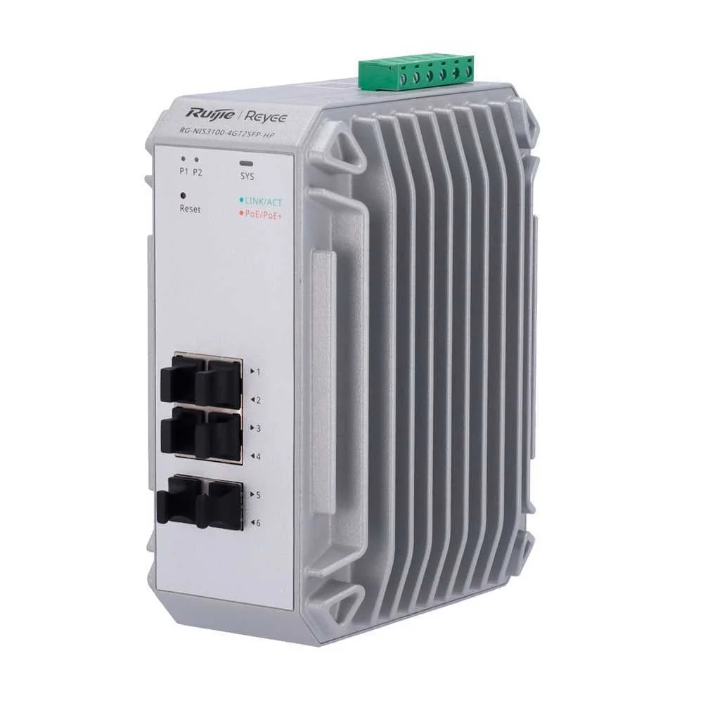 Reyee Switch Industrial Poe Cloud Capa 2 - 4 Portas Gigabit Poe+ + 2 Portas Gigabit Sfp - 30w Por Po