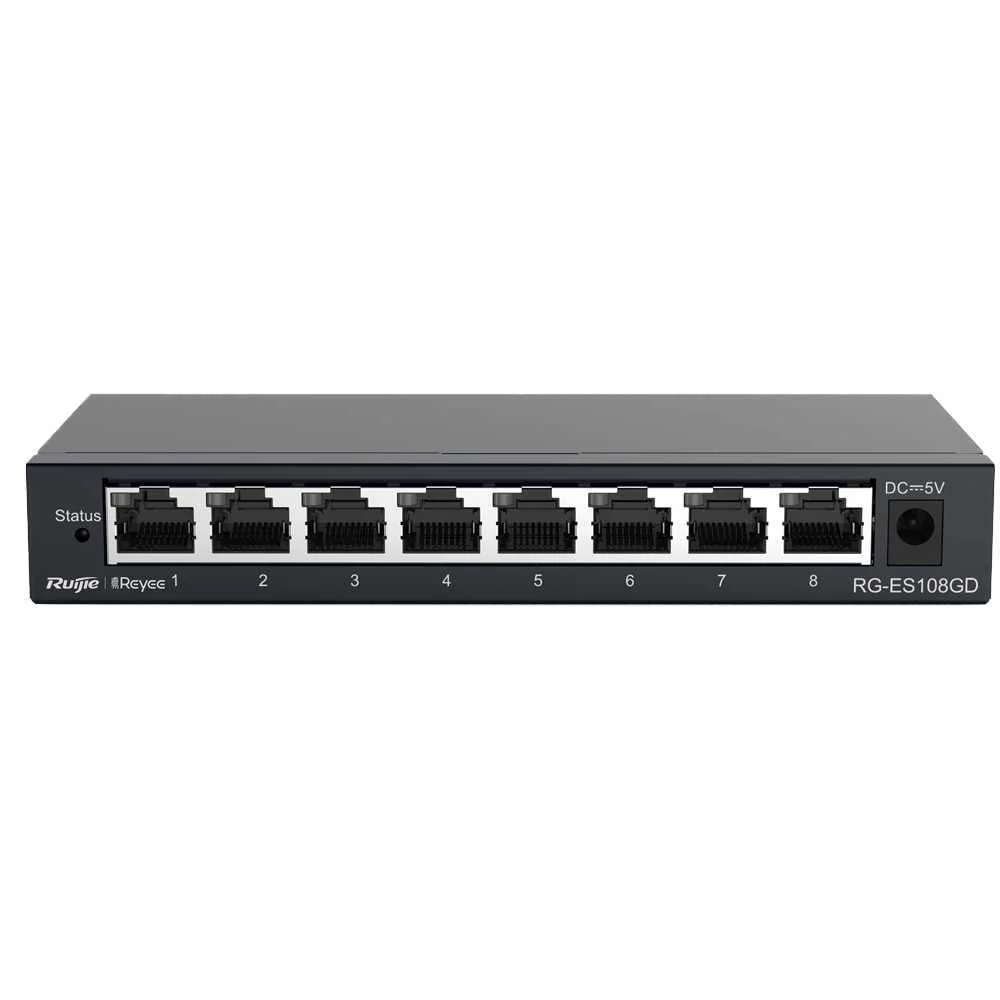 Reyee Switch Desktop - Caixa Met&aacute;lica - 8 Portas Rj45 - Velocidade 10/100/1000 Mbps - Plug And Play 
