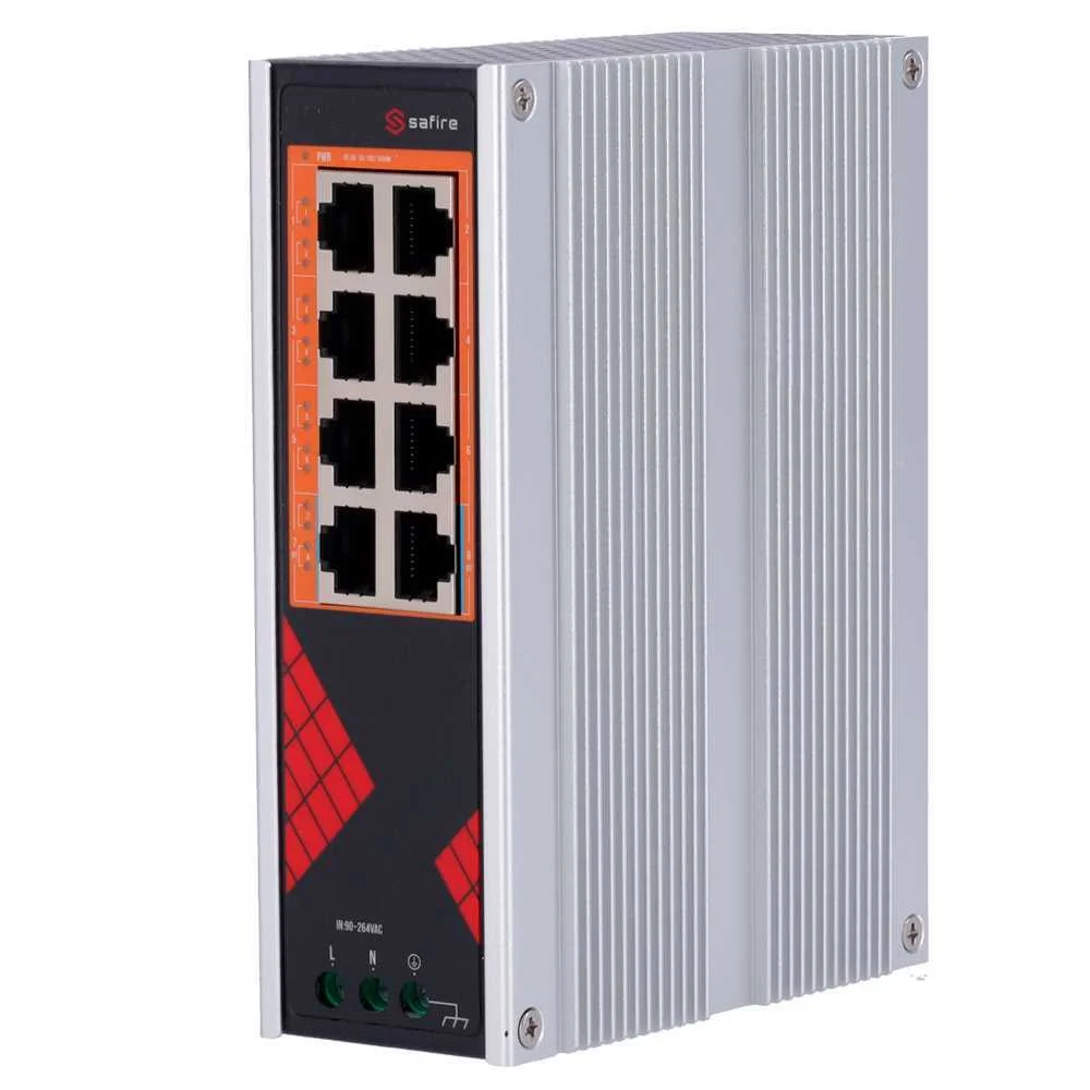 Switch Safire de Alimenta&ccedil;&atilde;o Ac Industrial 90~264v - 8 Porta Gigabit 10/100/1000mbps - 6 Portas Poe+