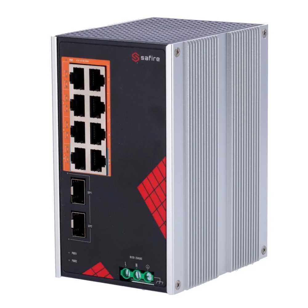 Switch Safire Alimenta&ccedil;&atilde;o Industrial Ac e Dc - 8 Portas Gigabit + 2 Sfps Gigabit - 6 Portas Poe+ 30w