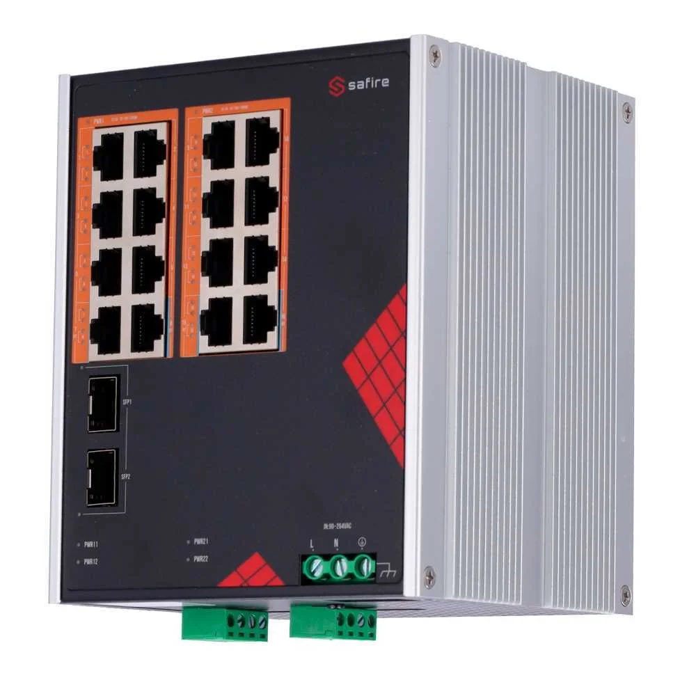 Switch Safire Alimenta&ccedil;&atilde;o Industrial Ac e Dc - 16 Portas Gigabit + 2 Sfps Gigabit - 12 Portas Poe+ 3