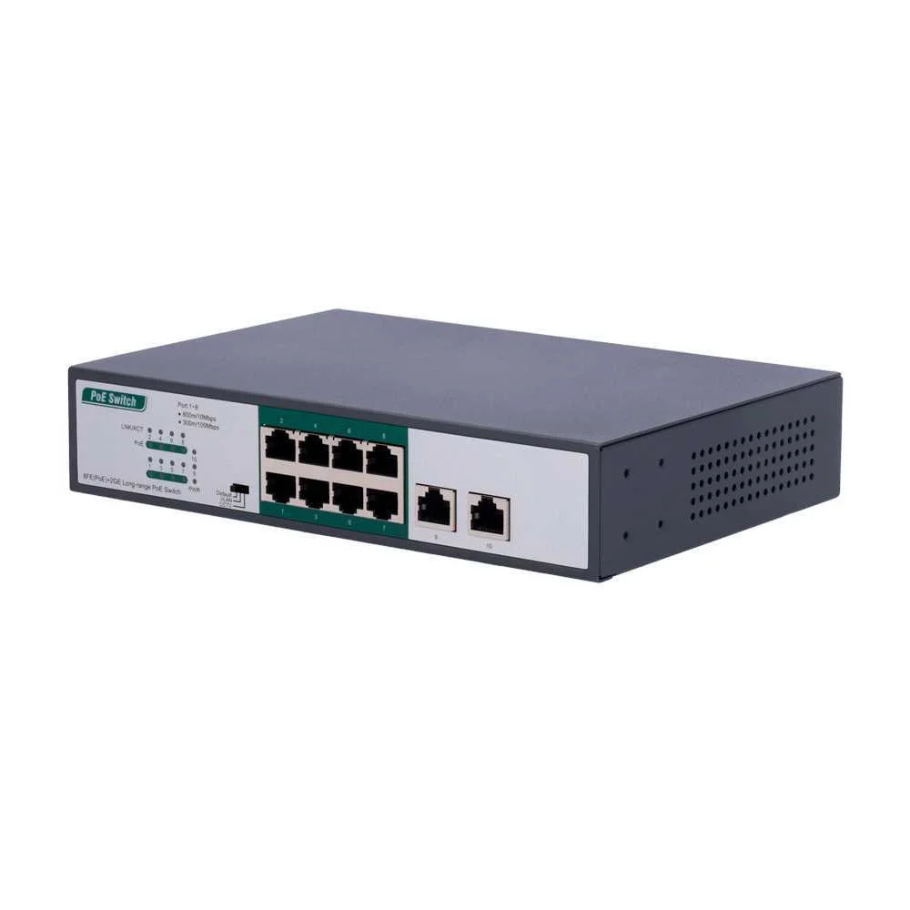 Switch Poe - 8 Portas Poe Fe + 2 Ge - Velocidade 8 X10/100mbps + 2 X10/100/1000mbps - 8 Portas Poe+ 