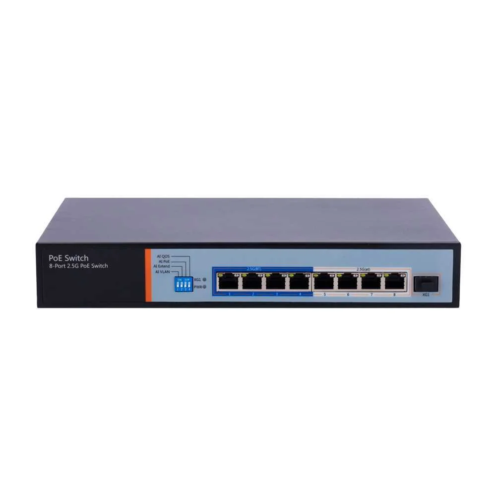 Switch Hi-Poe Multigagibit 2,5gbps - 8 Portas Poe + 1 Uplink Sfp 10g  - Velocidade da Porta 2,5/1gbp