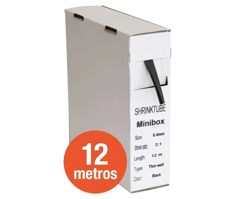Tubo Termo-Retr&aacute;til Preto 6,4mm em Caixa de 12m