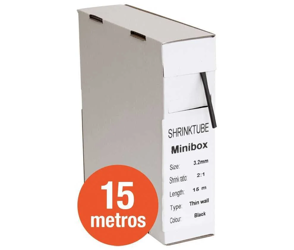 Tubo Termo-Retr&aacute;til Preto 3,2mm em Caixa de 15m