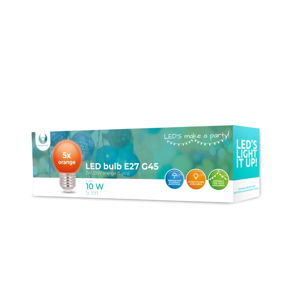 L&acirc;mpada LED E27 G45 2w 230v Laranja 5pcs Forever .