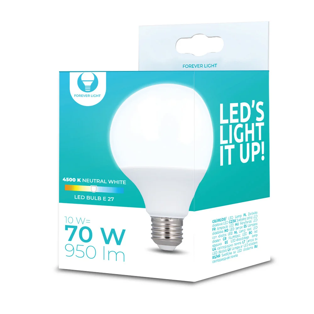 L&acirc;mpada LED E27 G95 10w 230v 4500k 950lm Forever Lig.