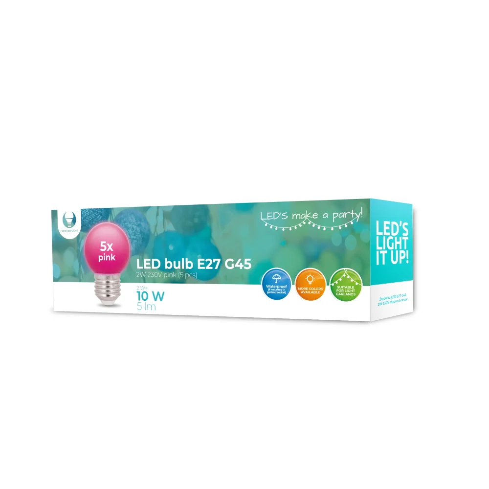 L&acirc;mpada LED E27 G45 2w 230v Rosa 5pcs Forever Lig.