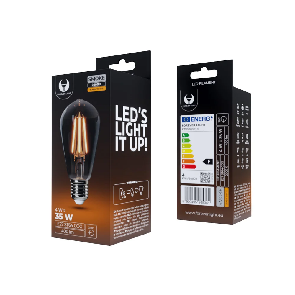 L&acirc;mpada Led Filamento E27 St64 4w 230v 2000k 400l.