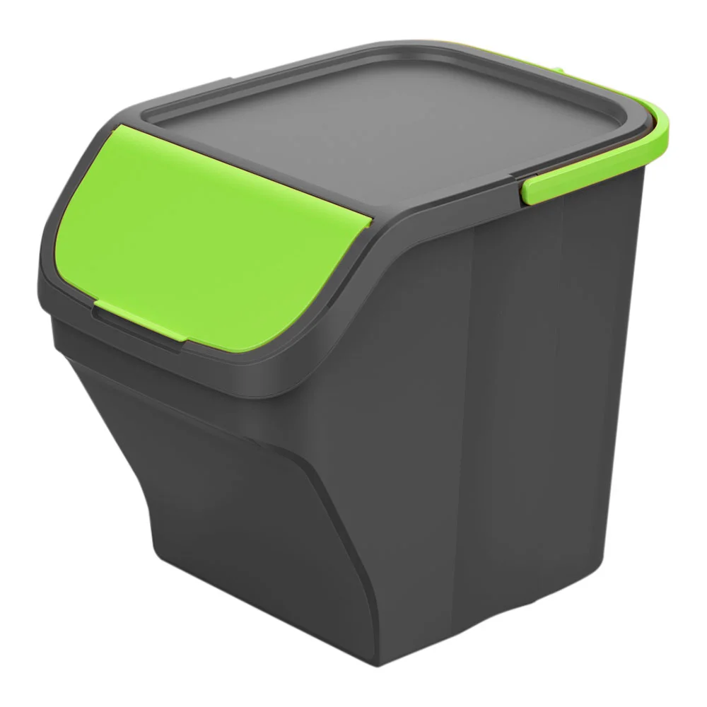 Balde Stack N Sort Cinza 25l com Tampa Verde
