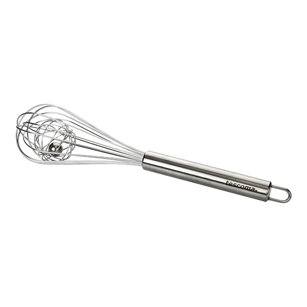 Whisk com esfera de a&ccedil;o del&iacute;cia. excelente para mistura f&aacute;cil e r&aacute;pida. as duas esferas de a&ccedil;o inoxi