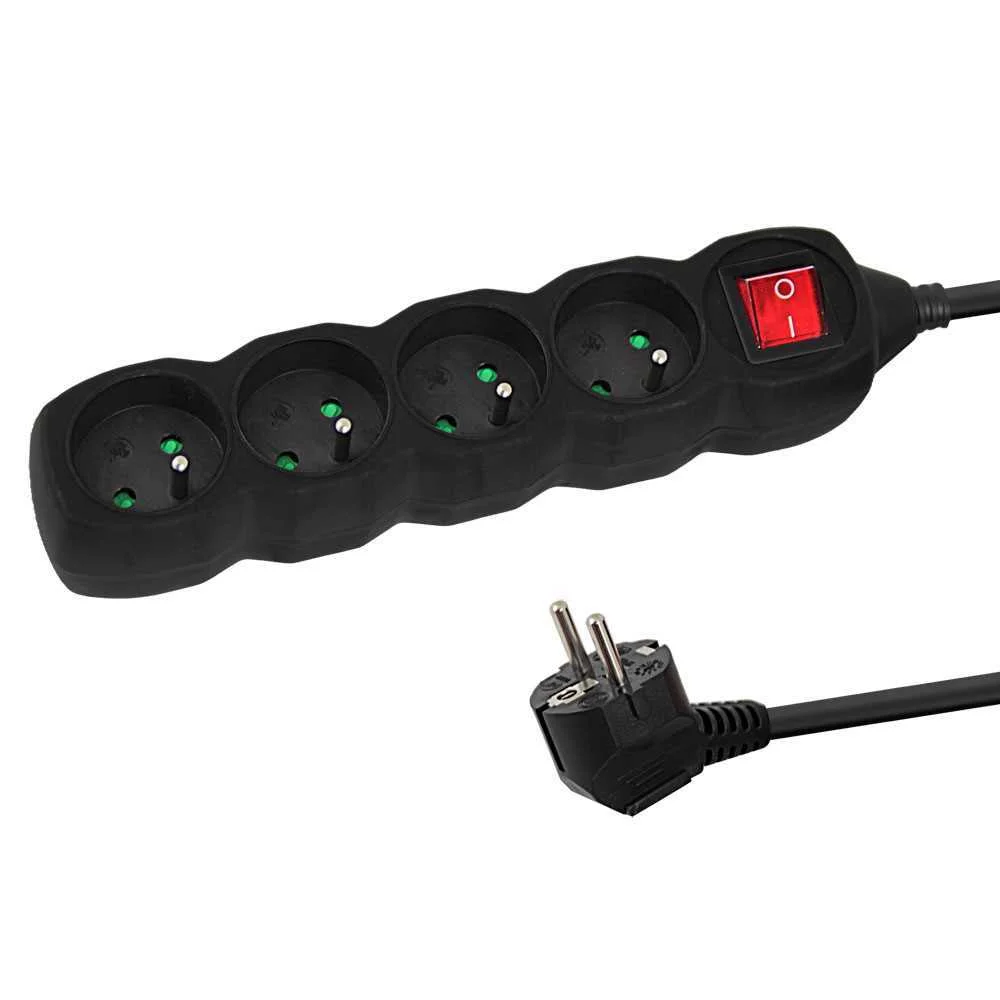 Extens&atilde;o 4 Tomadas 1.5m C/ Interruptor Preto