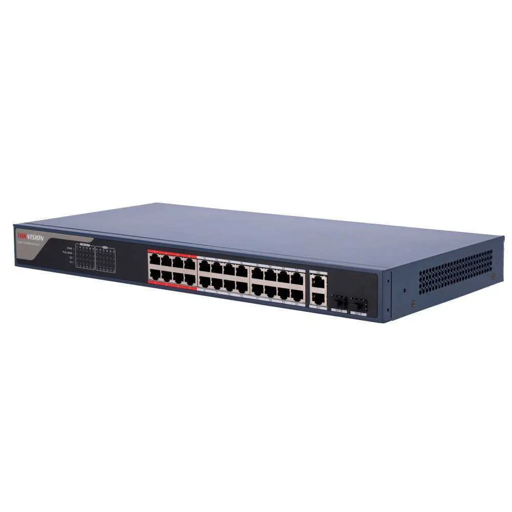 Switch Poe Hikvision - 24 Puertos Rj45 Fe + 2 Puertos Gigabit Rj45/Sfp - 24 Puertos Poe+ 802.3af/At 