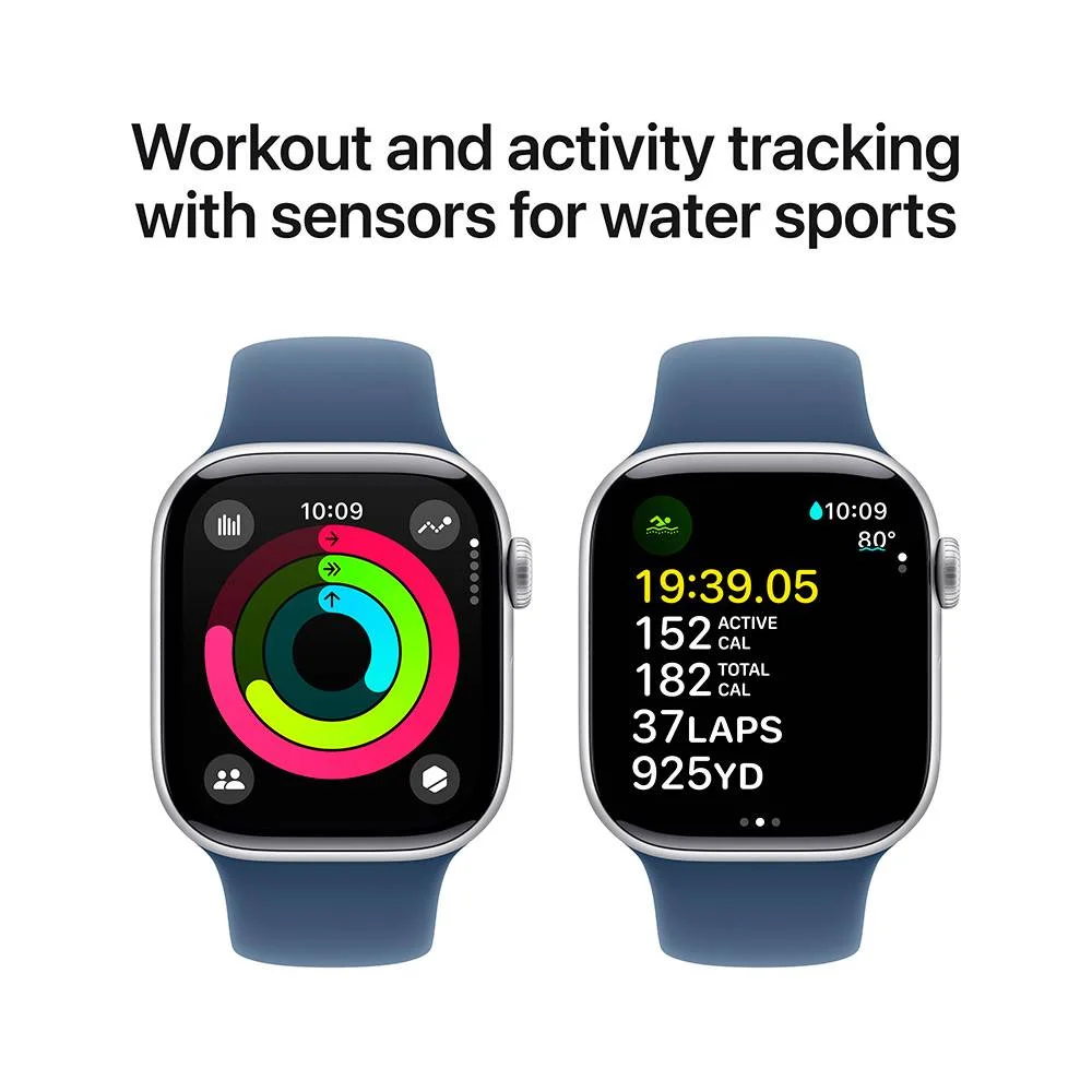 Apple Watch S10 Gps 42mm Alum&iacute;nio Prateado C/ Bracelete Desportiva Azul - M/L
