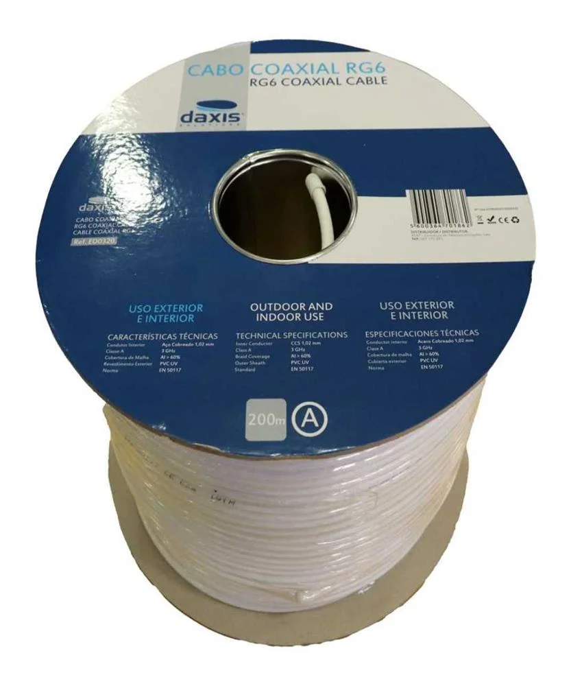 Cabo Coaxial Rg 6 Branco - 200 Mts