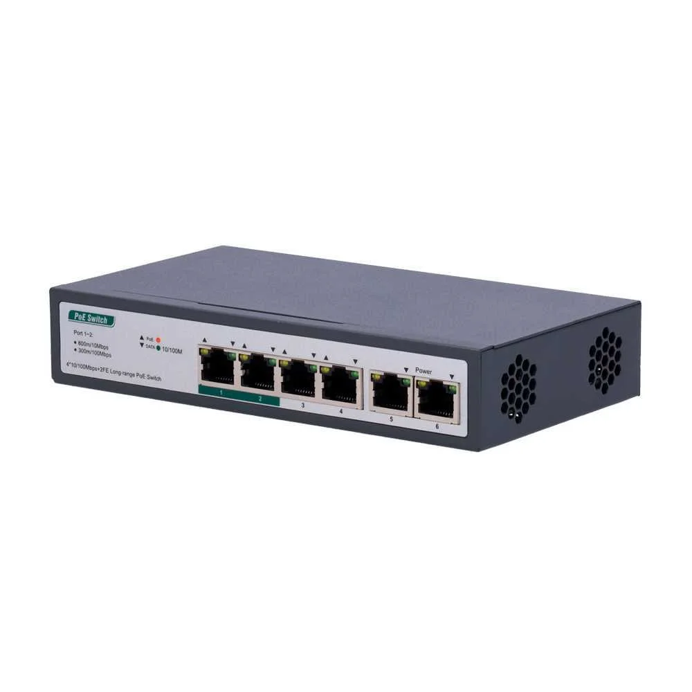 Switch Poe - 4 Portas Poe+ Fe + 2 Fe Uplink - Velocidade 4 X10/100mbps + 2 X10/100mbps - 2 Portas Po