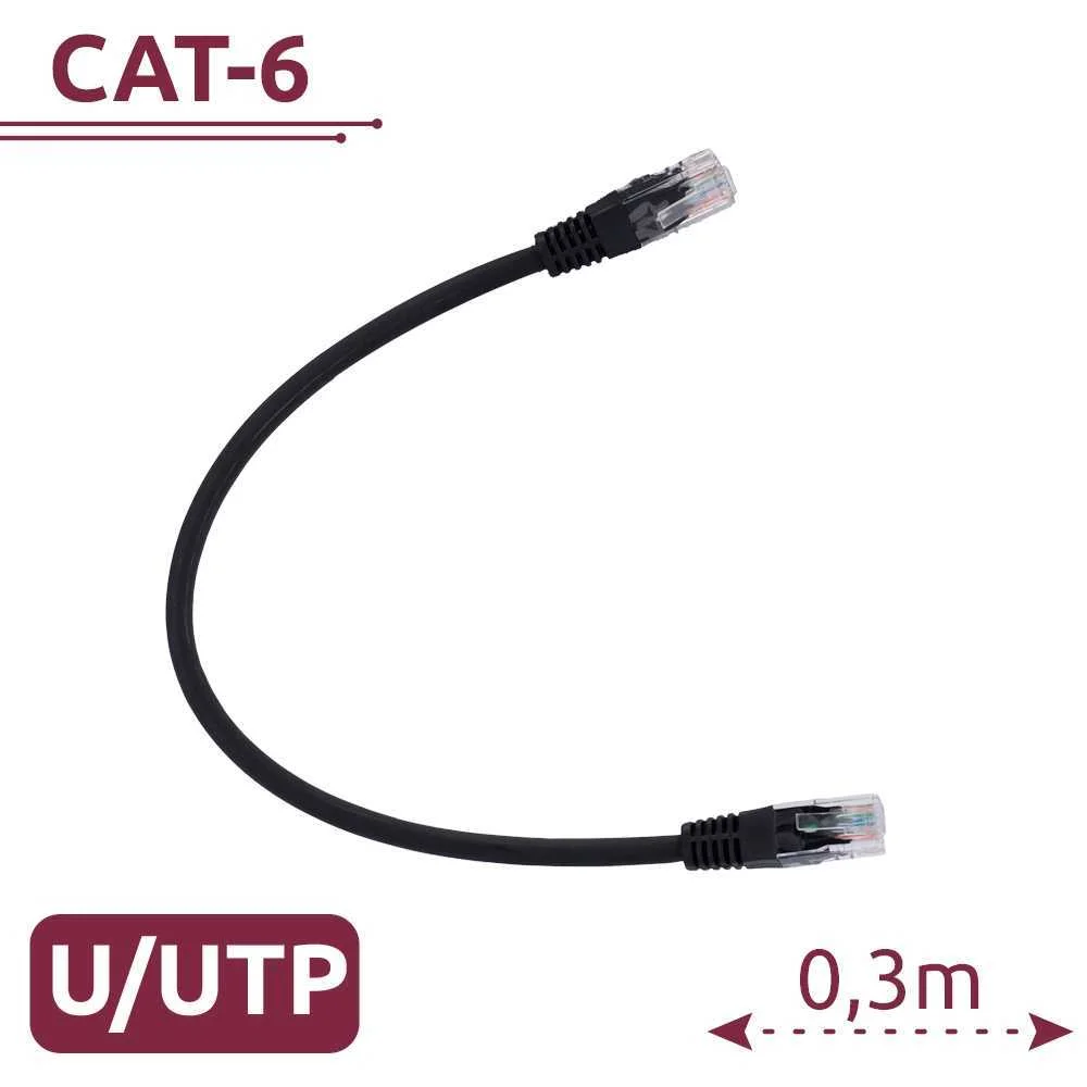 Cabo Utp - Ethernet - Conectores Rj45 - Categoria 6 - 0,3 M - Cor Preto